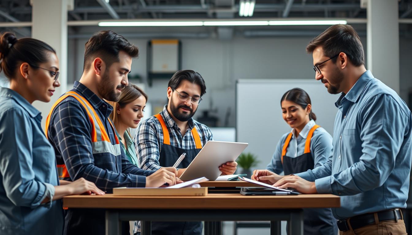 Equipo de trabajadores colaborando en una empresa espanola