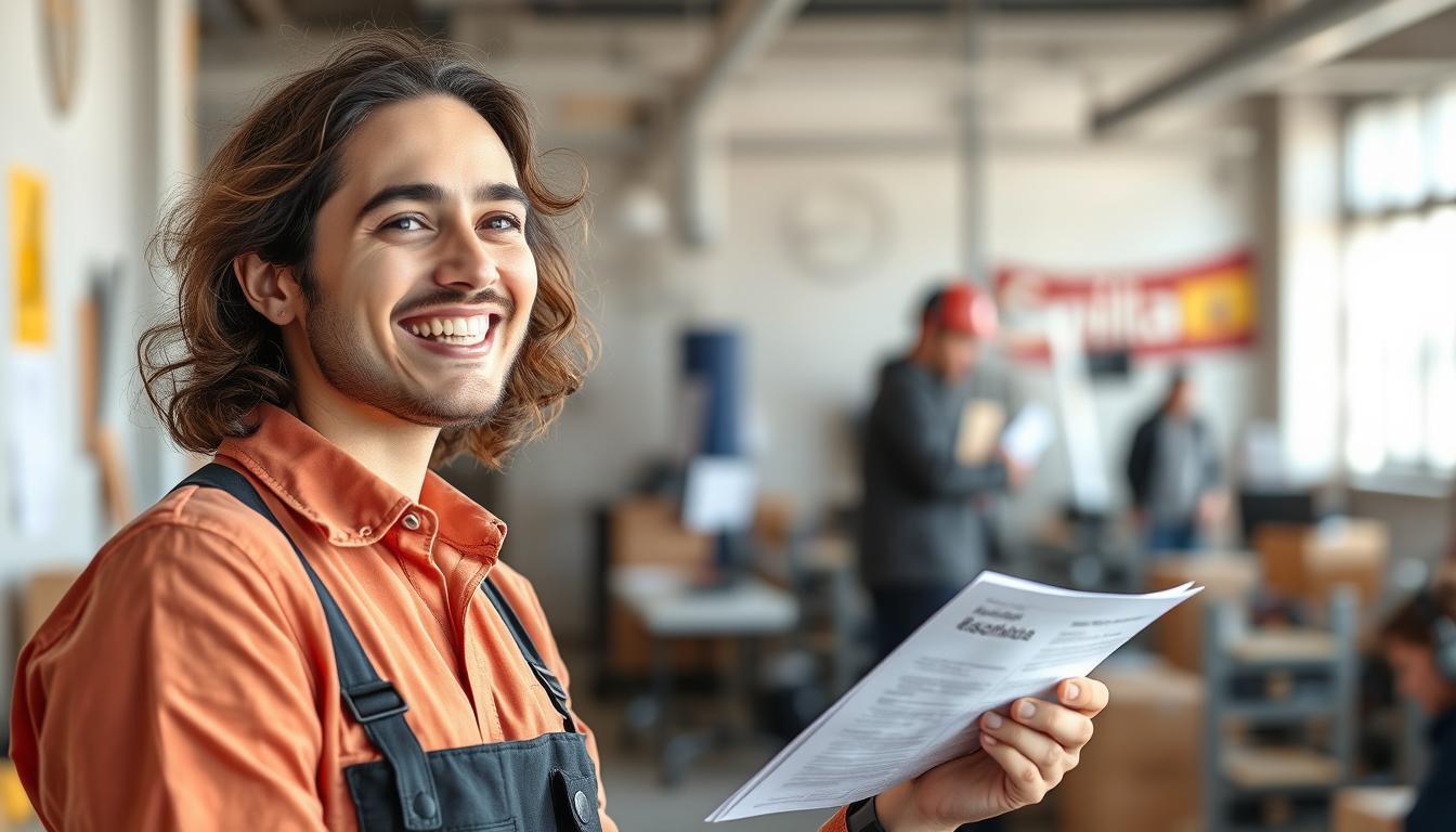 Trabajador recibiendo buenas noticias sobre empleo en España