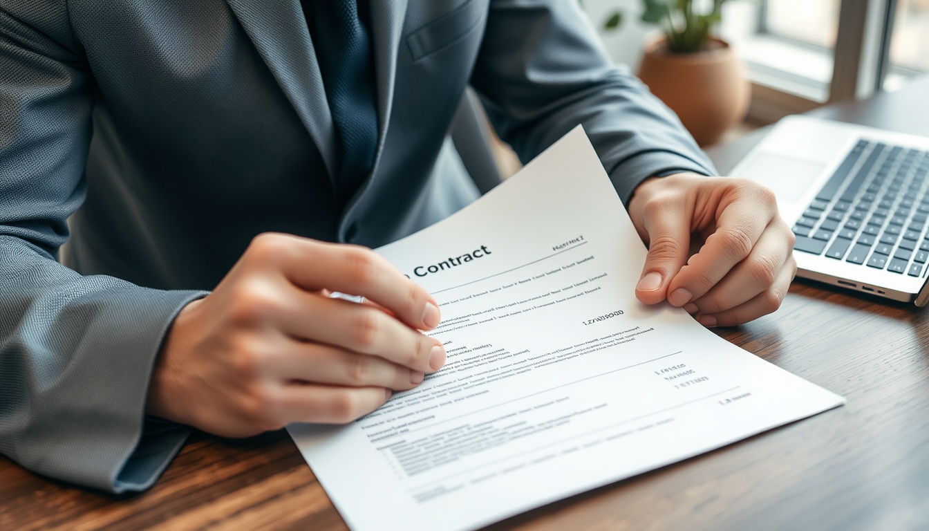 Persona revisando oferta de trabajo y contrato salarial en Espana