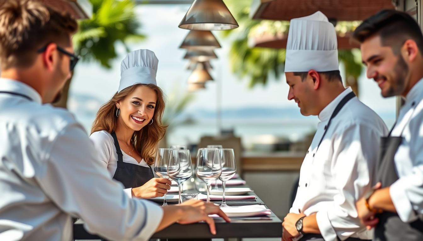 Personal de hosteleria trabajando en equipo en España