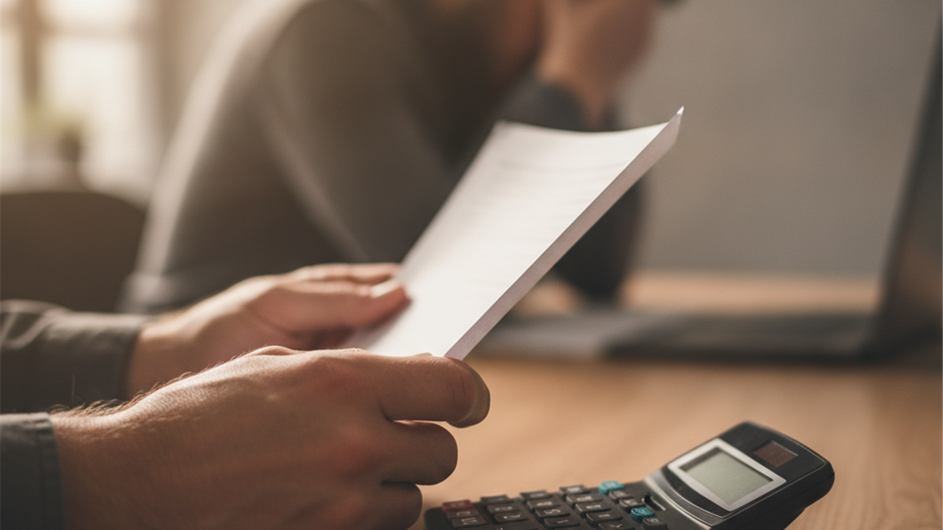 Persona sosteniendo carta de despido y calculadora