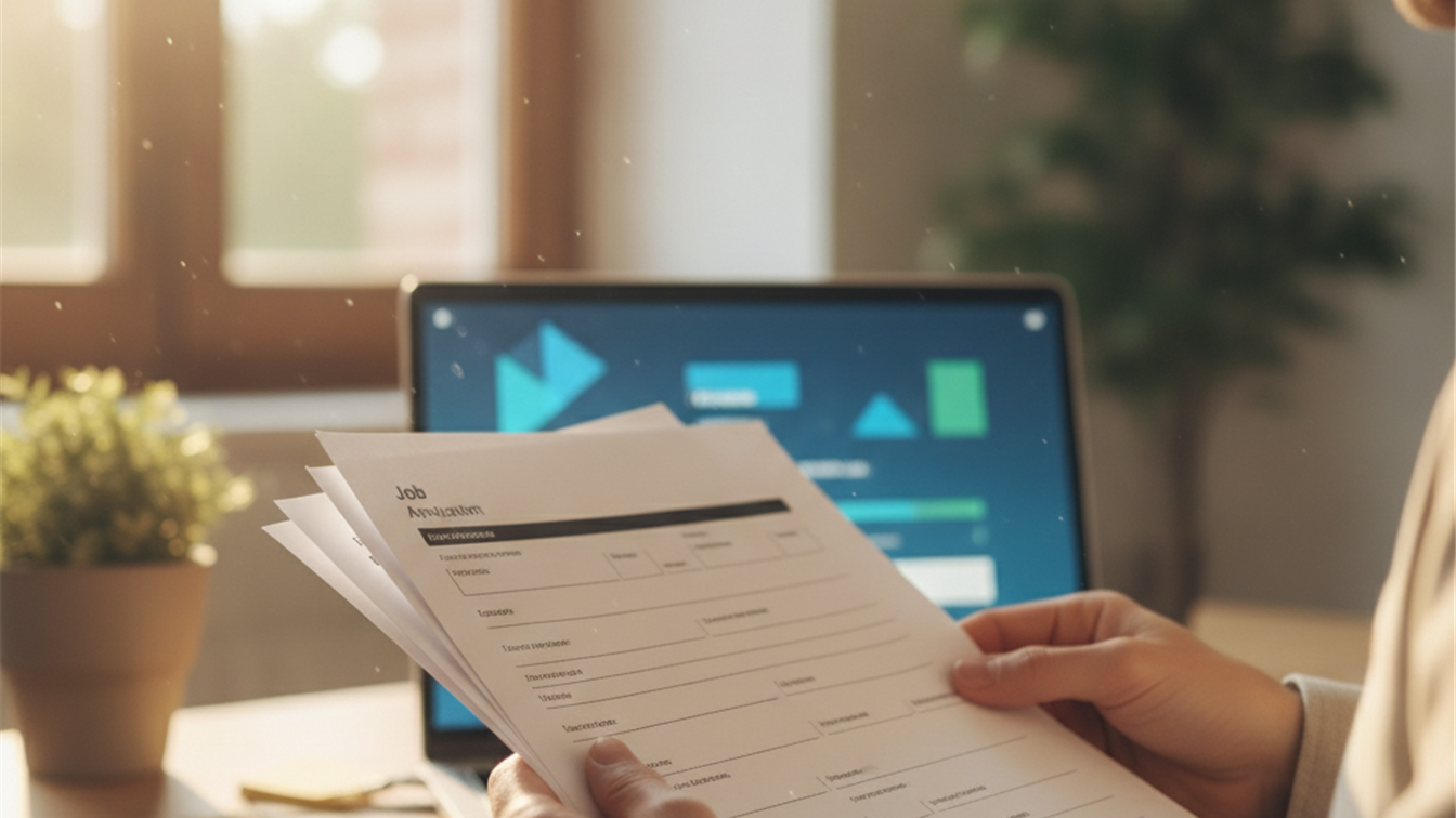 persona con documentos de empleo y ordenador en oficina