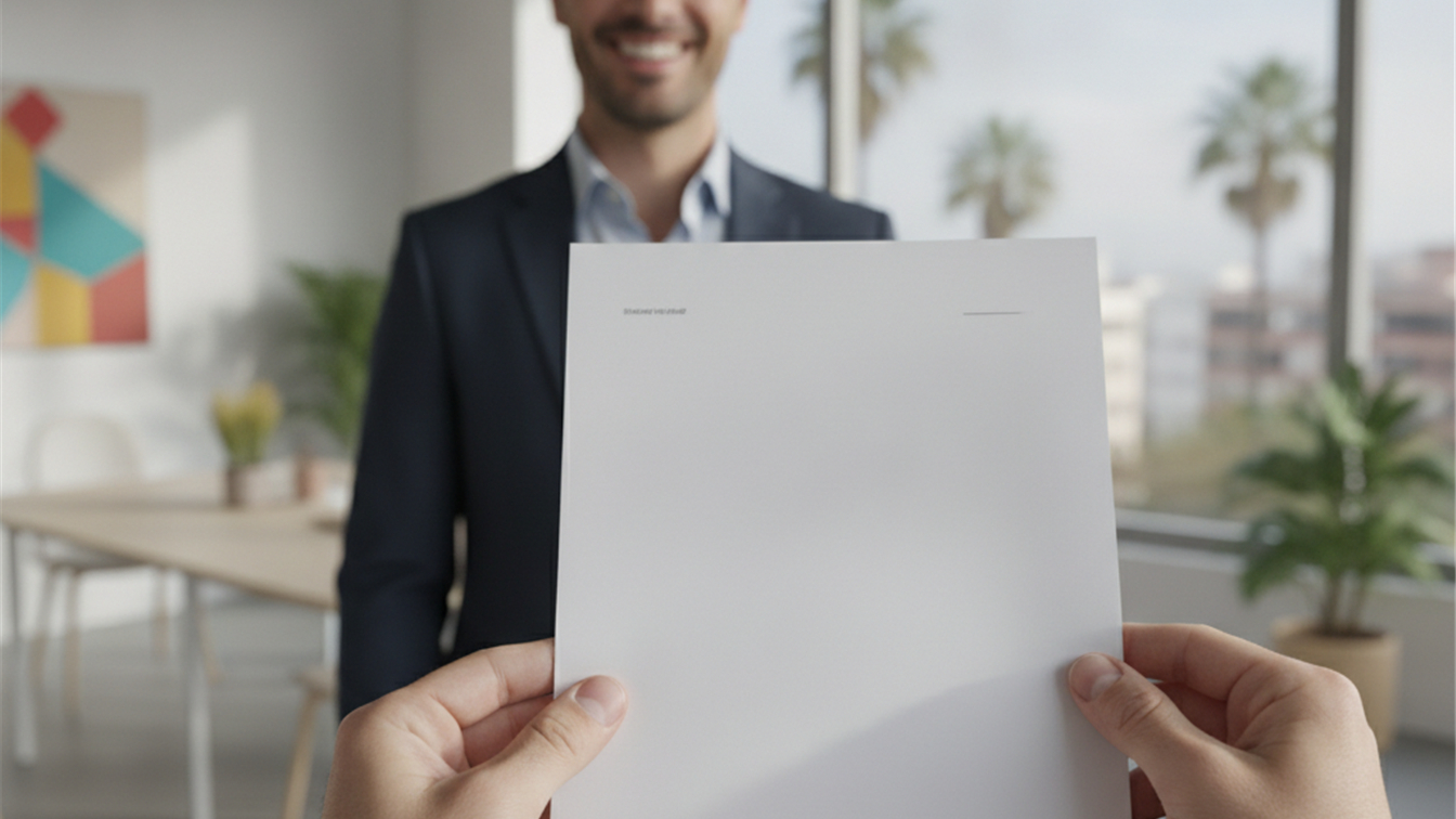 persona sosteniendo contrato de trabajo en oficina en España