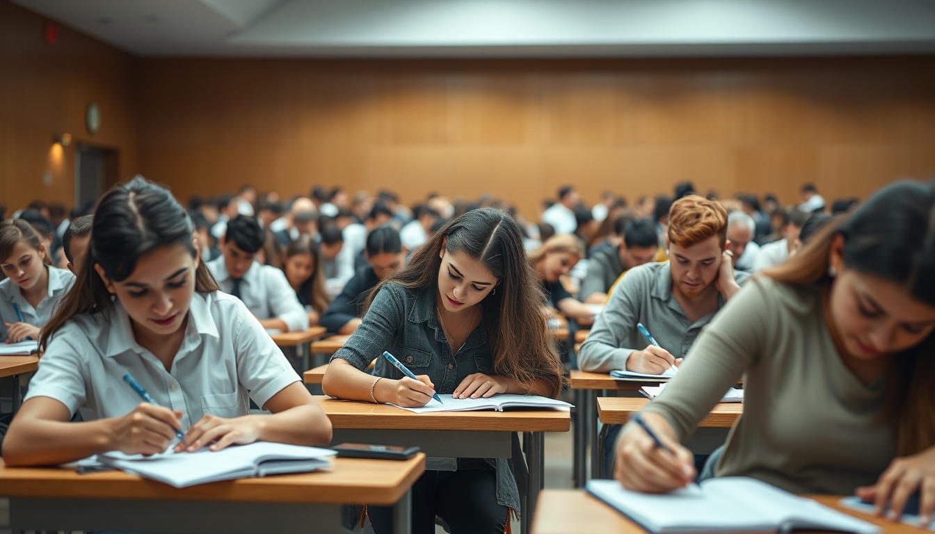 Candidatos realizando un examen de oposiciones en España