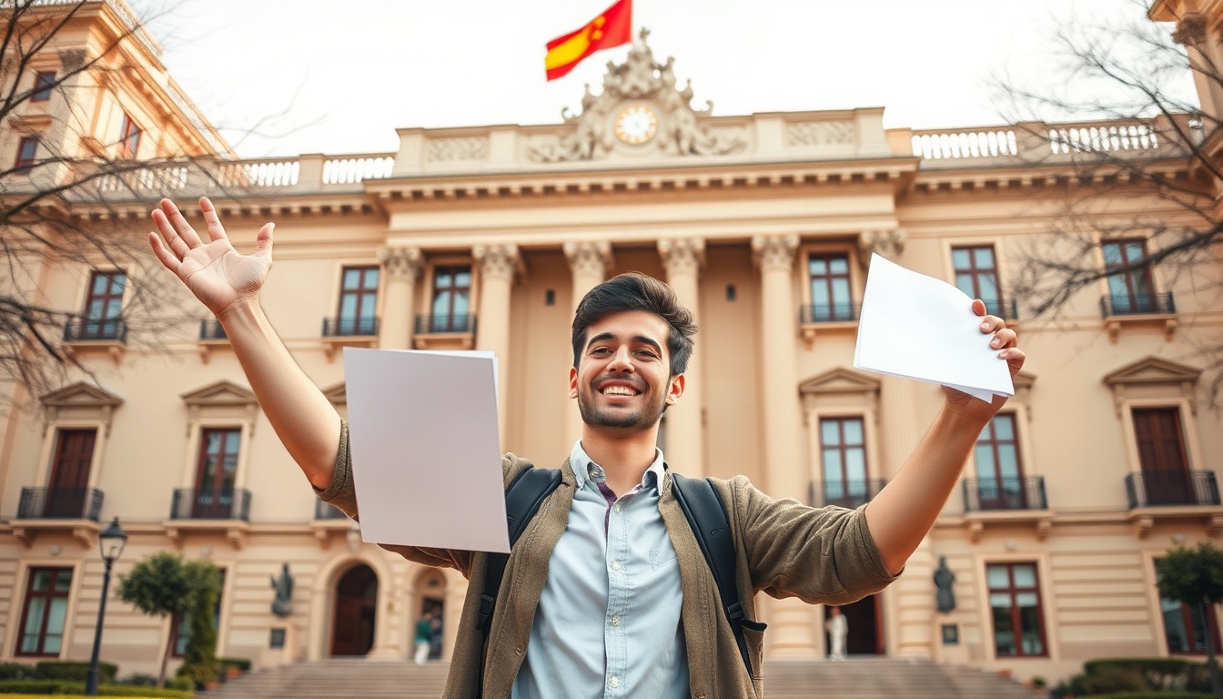 Persona celebrando haber aprobado una oposición en España
