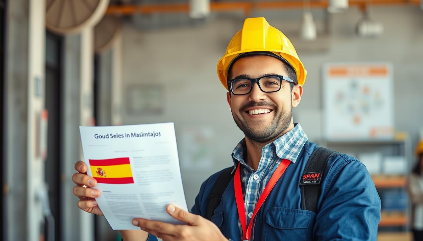 Trabajador recibiendo buenas noticias sobre un empleo en España