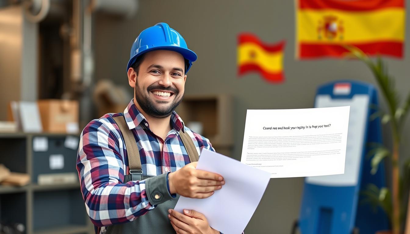 Trabajador feliz recibiendo buenas noticias sobre empleo en España