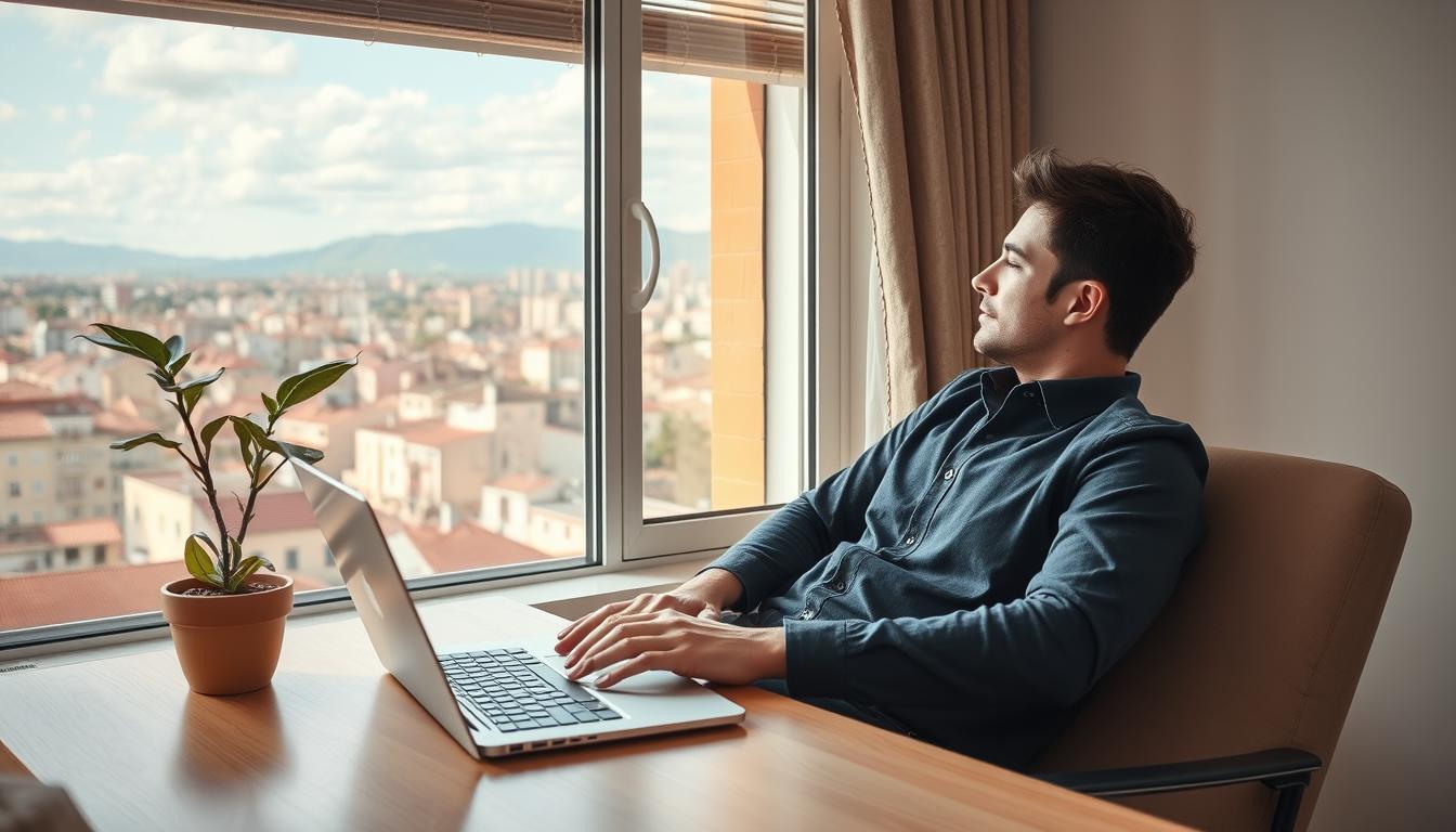 Persona disfrutando del equilibrio entre vida laboral y personal gracias al teletrabajo en España