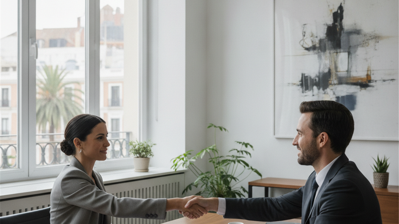 Entrevista de trabajo en oficina moderna en España