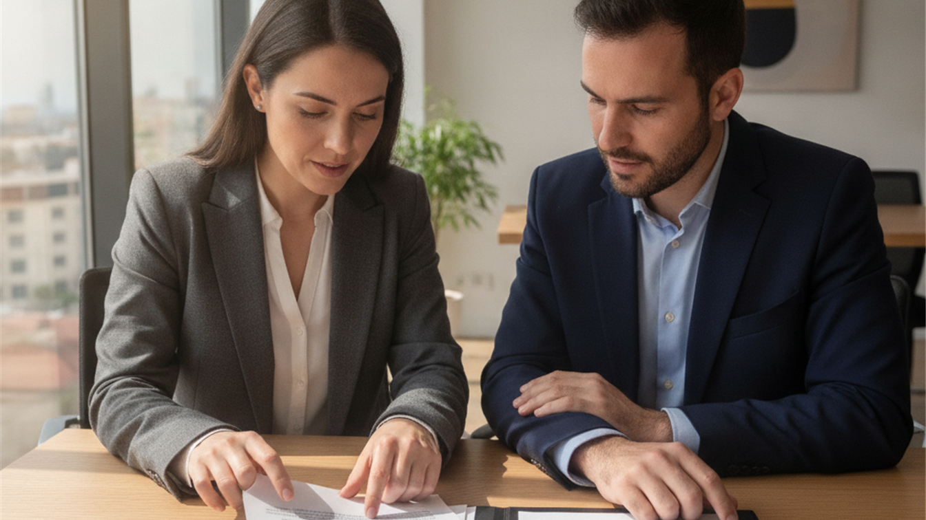 Profesionales revisando una carta de presentación en una oficina en España