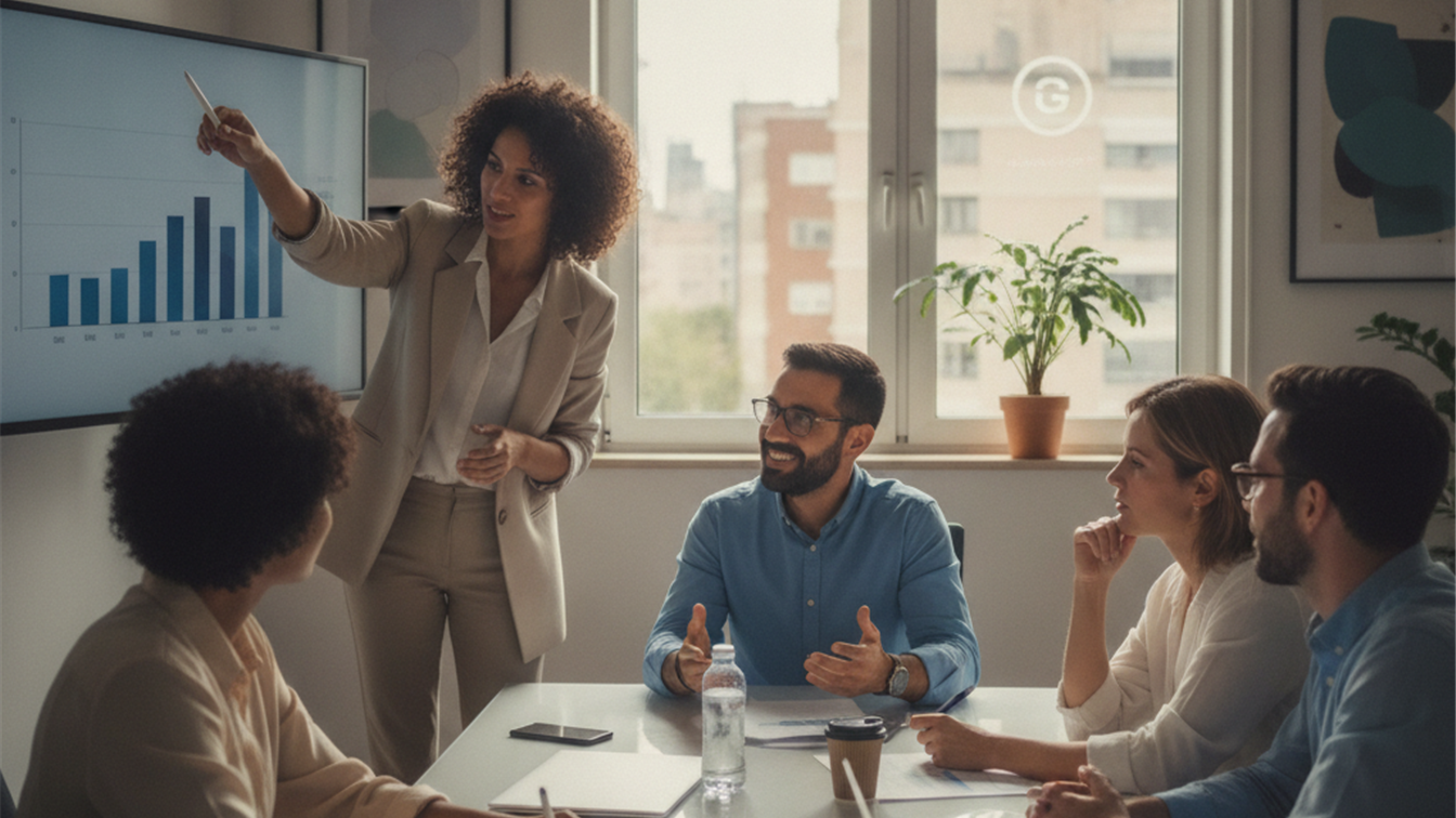 Equipo de trabajo colaborando en oficina española