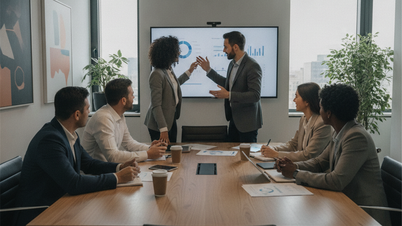 Equipo de trabajo colaborando en empresa española