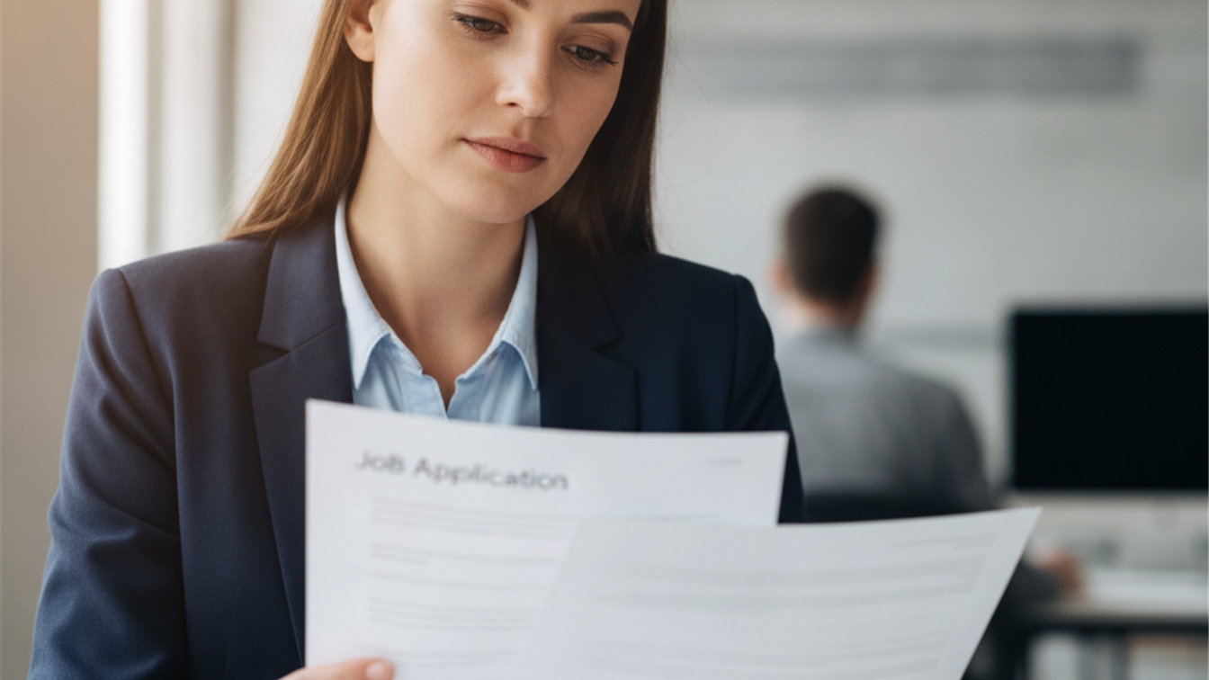 Persona revisando documentos de solicitud de empleo en España
