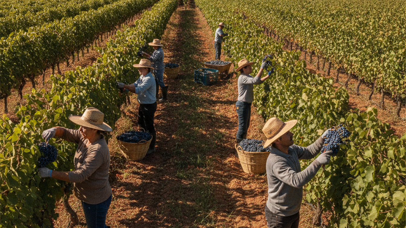 Trabajadores en la vendimia espanola agosto 2026