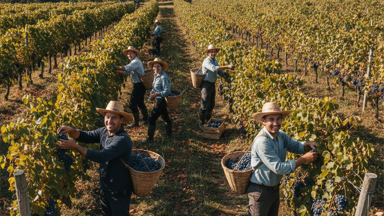 Trabajadores en la vendimia en Galicia