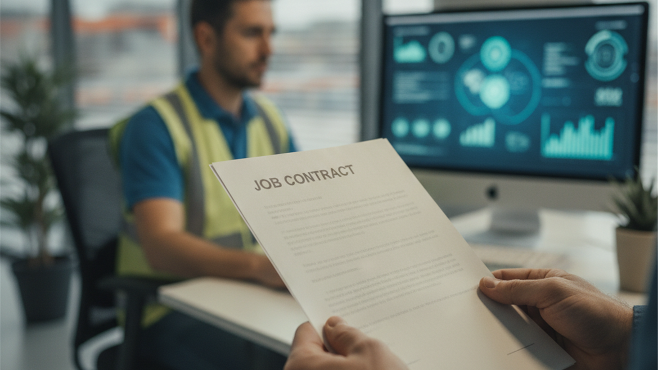 persona con documentos de contrato de trabajo en Espana