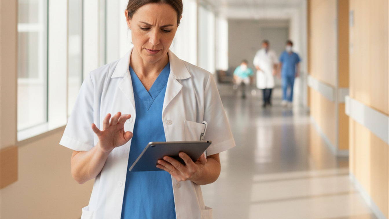 profesional sanitario revisando documentos en hospital España