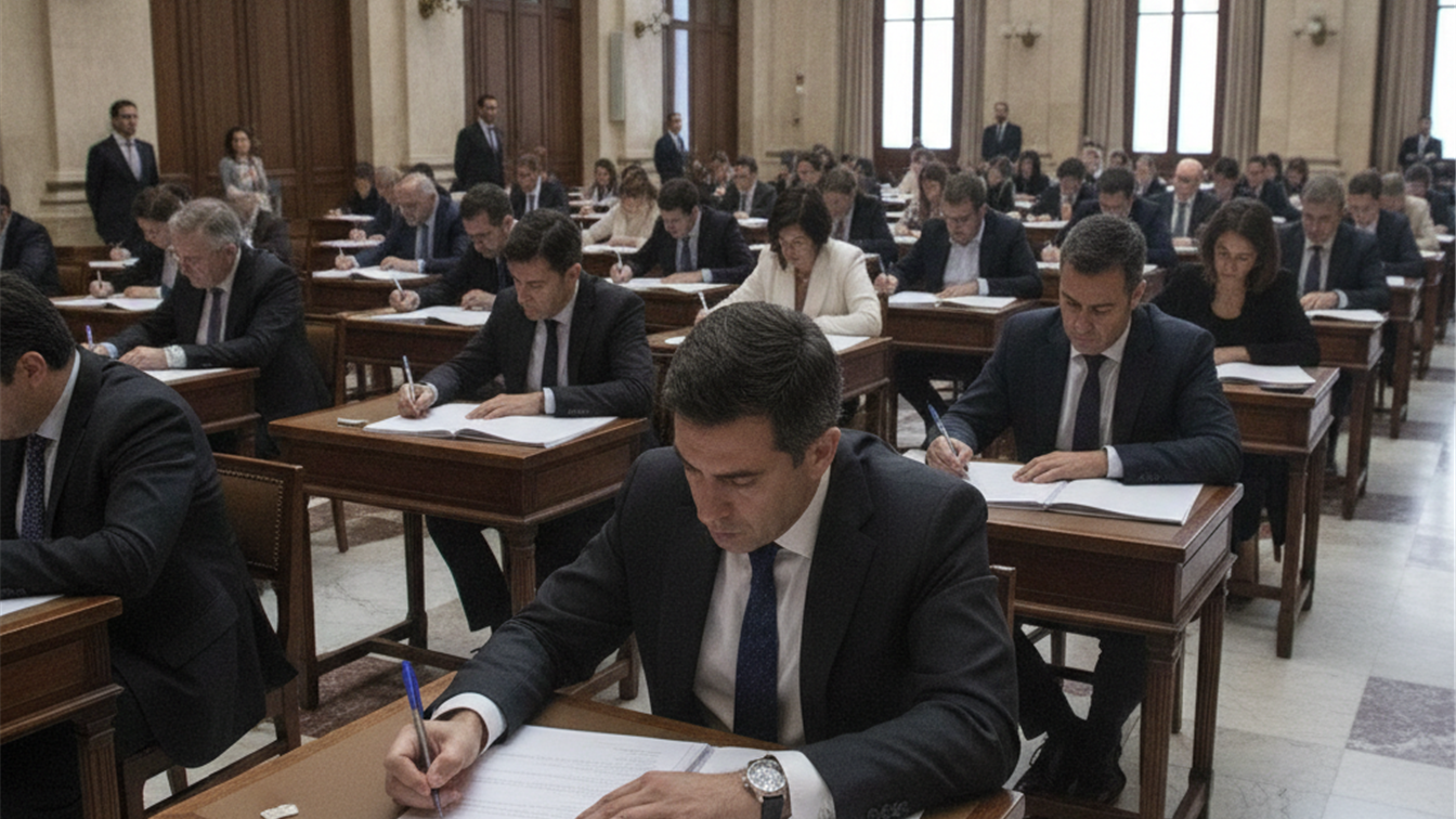 Candidatos haciendo examen de oposiciones en España
