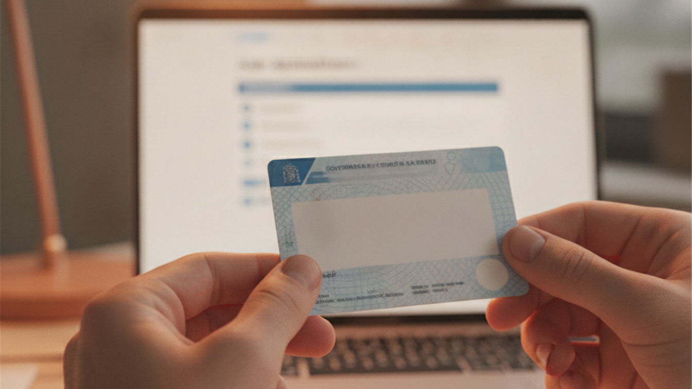 Documentos de permiso de trabajo y ordenador con oferta de empleo