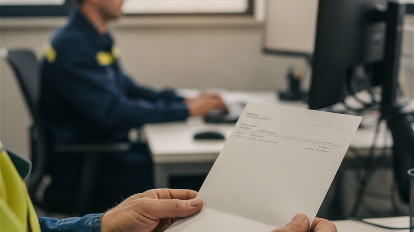 trabajador revisando nómina con detalle de salario en una oficina española