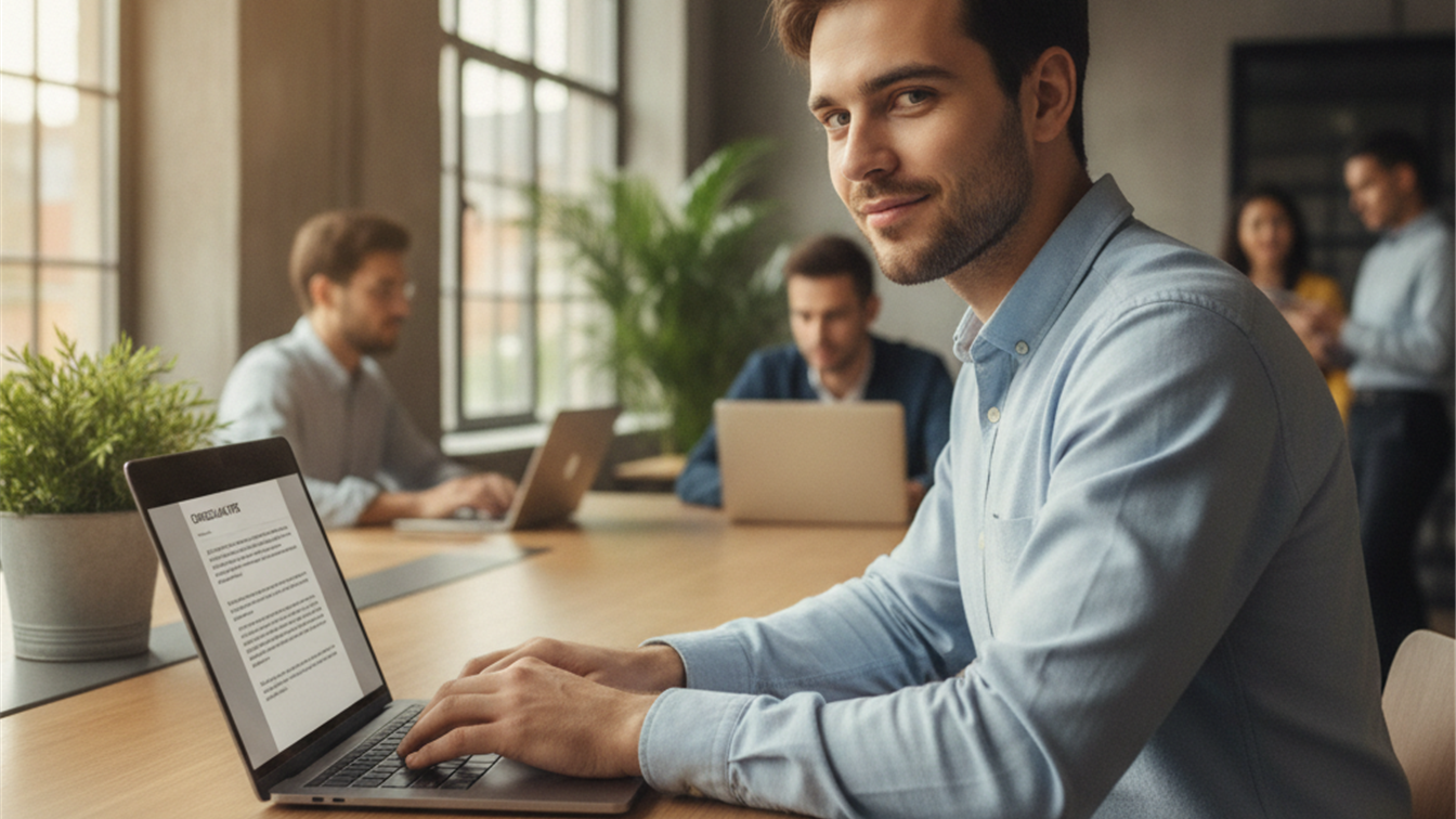Joven buscando trabajo en España escribiendo curriculum en ordenador