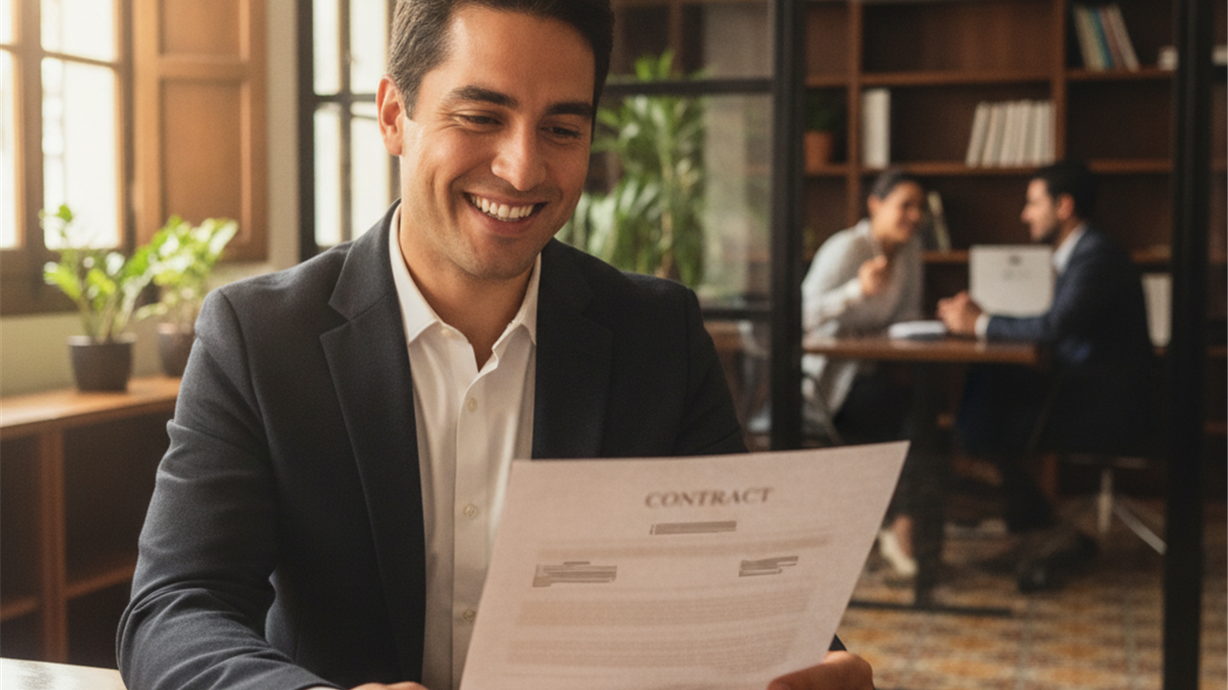 Profesional revisando contrato de trabajo en Espana