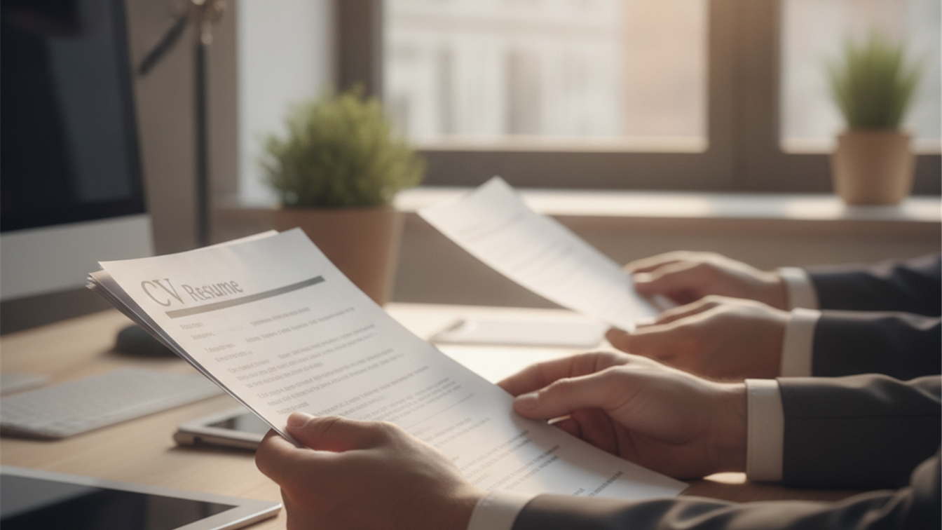 Revisando documentos en entrevista de trabajo España