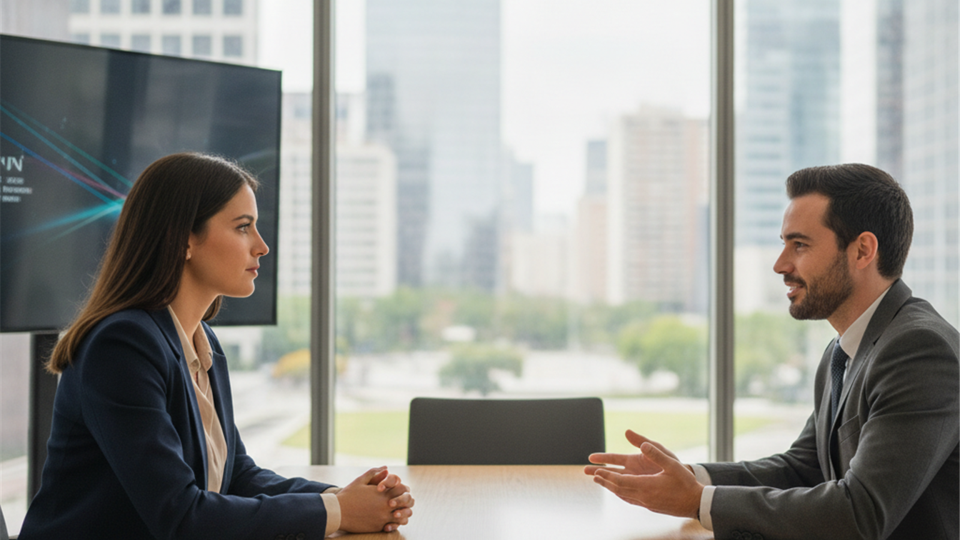 Profesional español negociando salario en entrevista de trabajo