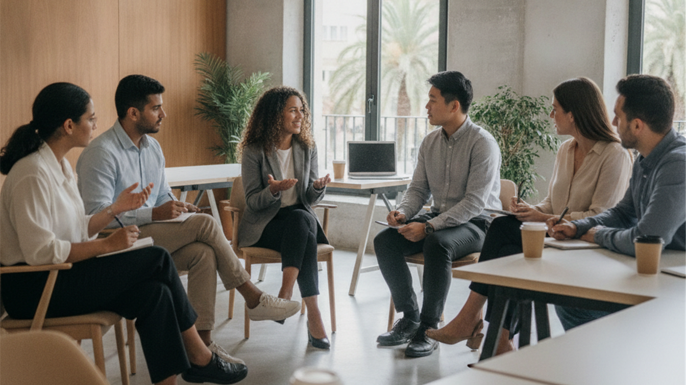 Personas practicando técnicas de entrevista de trabajo en España
