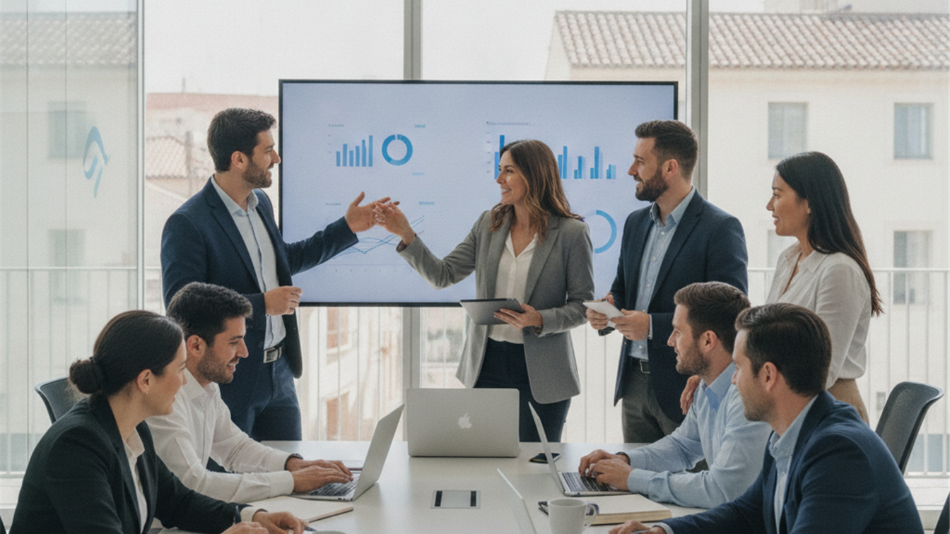 Equipo de trabajadores colaborando en una empresa española
